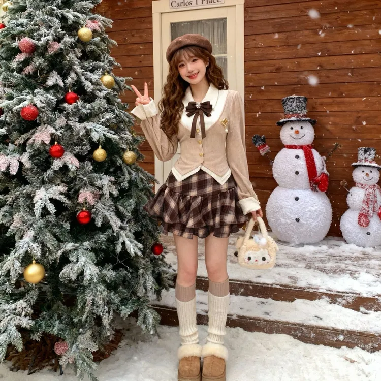 【运费险】【秋日来信2.0加厚版】学院英伦风假两件小众针织上衣女冬