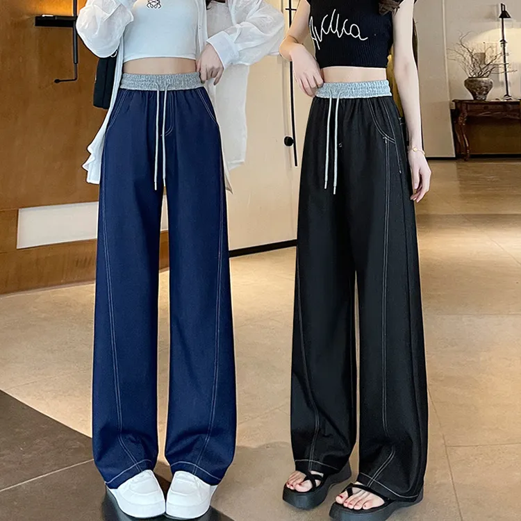 薄款牛仔裤夏季新款宽松阔腿高腰垂感休闲直筒弯刀裤子女百搭长裤