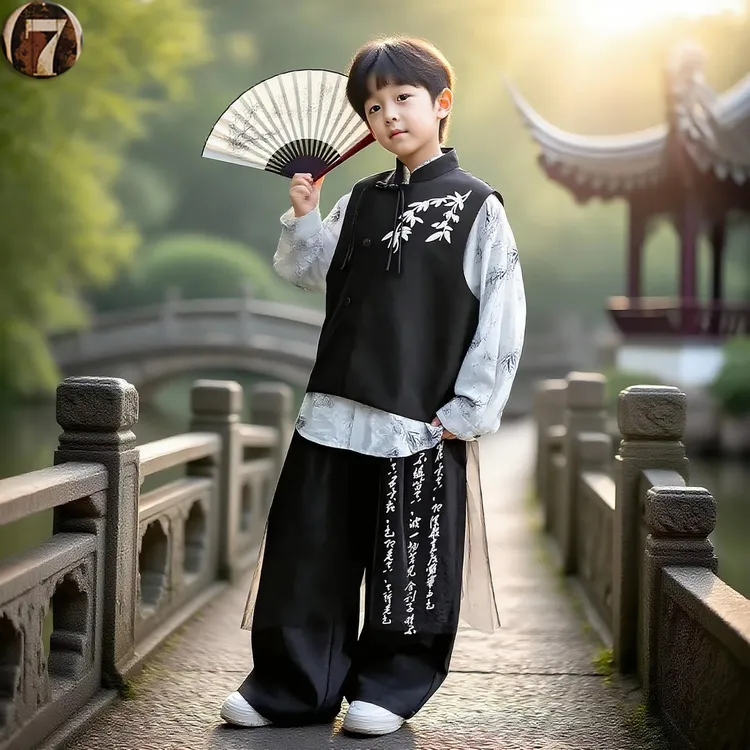 男童日常汉服套装秋季2025新款儿童新中式国风长袖汉装三件套秋装