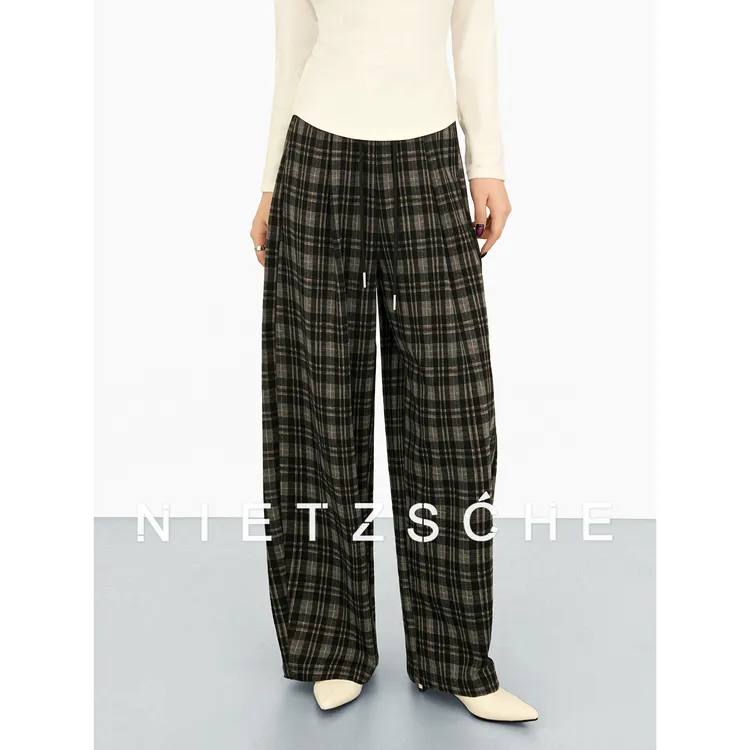 尼采 官方直营｜老钱弹力格裤｜纤维素纤维格子裤显瘦直筒裤50308
