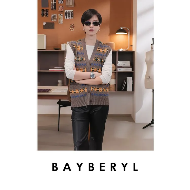 CC12-BAYBERYL老贝RL费尔岛复古提花无袖V领秋针织背心ZZS5F0201-