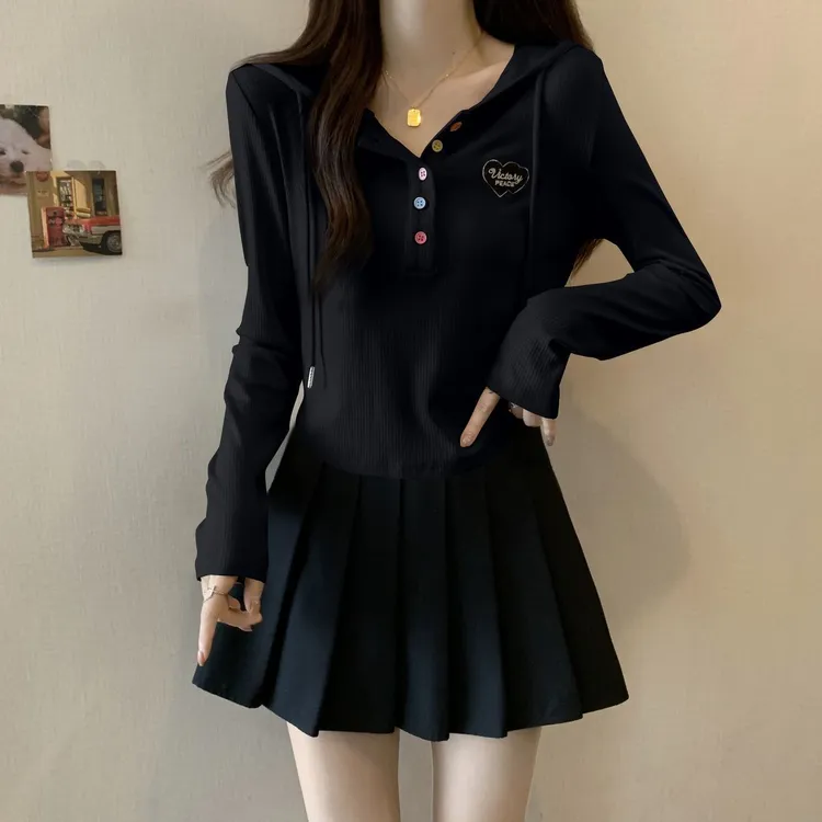 大码秋季上衣女连帽正肩长袖卫衣新款洋气宽松显瘦遮肉不规则上衣