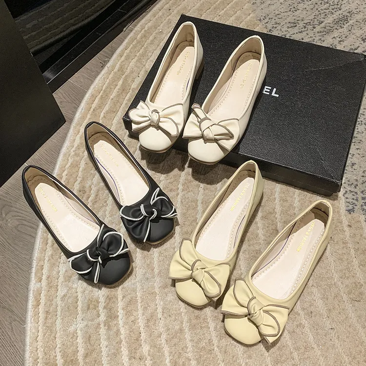 【万达撤柜】蝴蝶结老钱风低跟单鞋百搭鞋女新款浅口豆豆鞋夏季软底