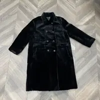欧货气质感冬季保暖美利奴皮毛一体外套女双排扣长款拉贡皮草大衣