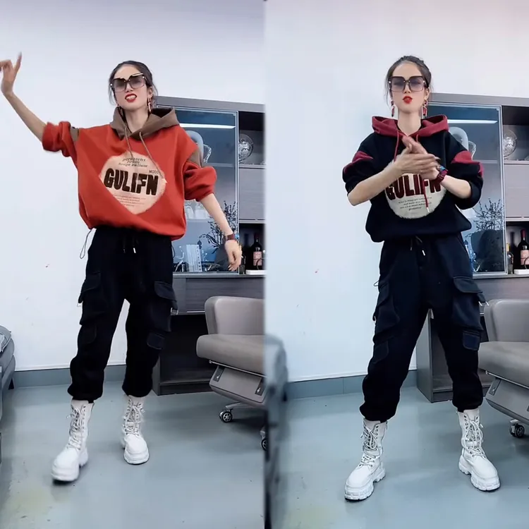 WLXX【2470】简约洋气连帽上衣+长裤（加绒）2025冬季新款休闲两件套