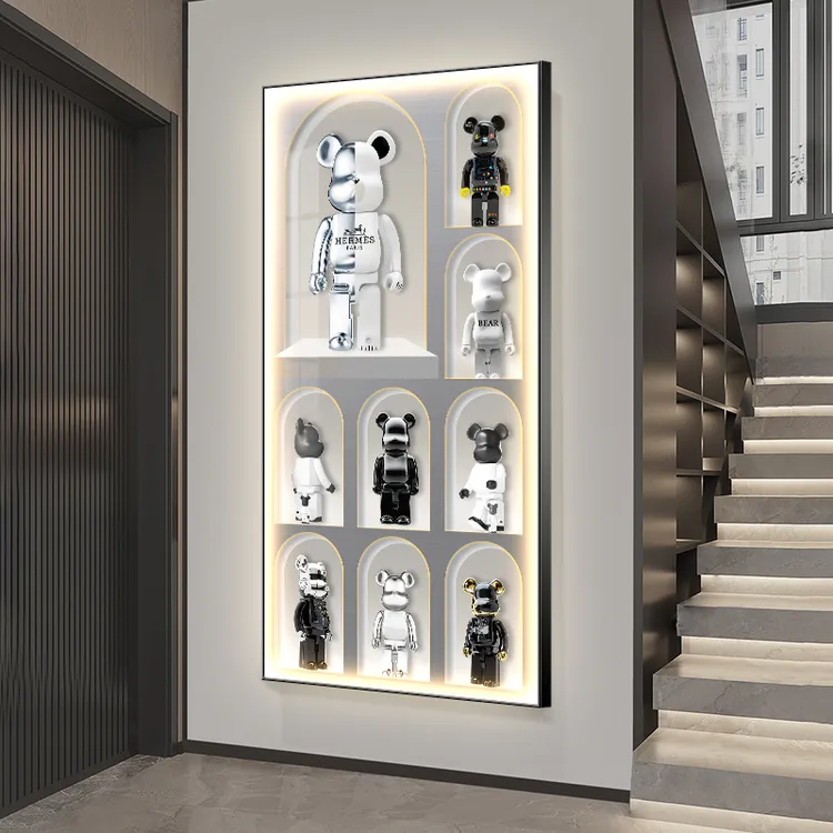 暴力熊玄关装饰画led灯画潮流卡通壁画现代轻奢过道走廊玄幻挂画