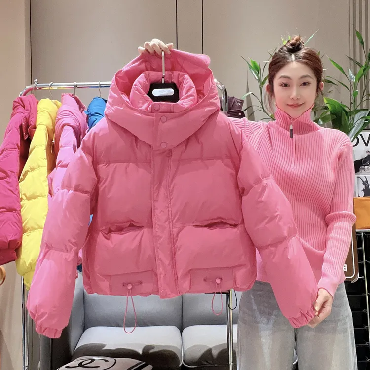 冬季连帽时尚衣长60冲锋衣短款肯豆风女保暖百搭加厚棉服外套001