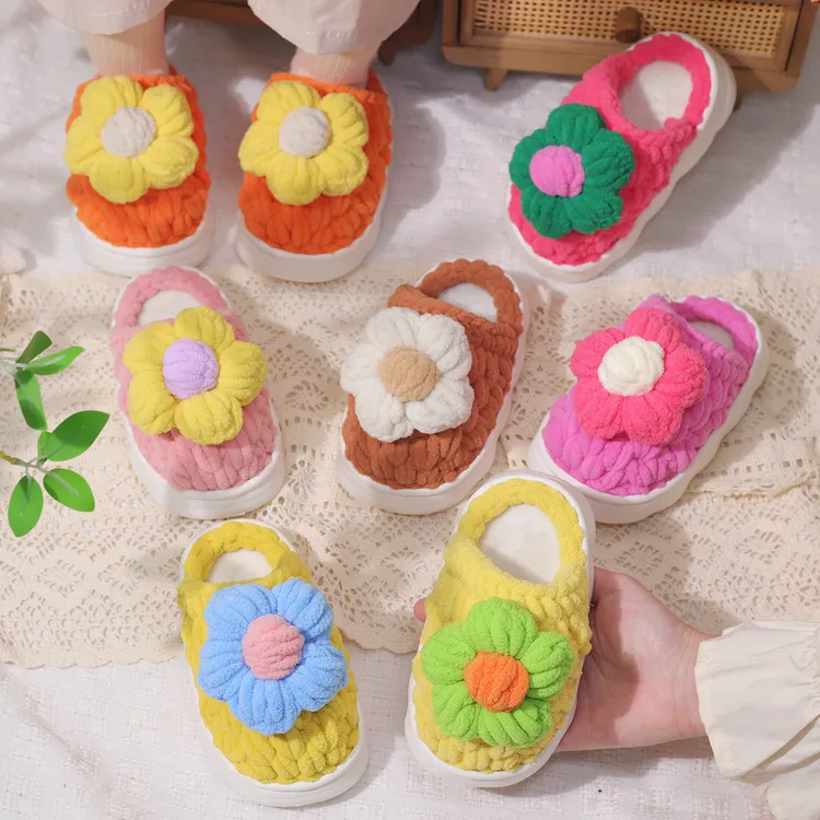 手工编织冰条粗毛线可爱儿童拖鞋钩织宝宝鞋子diy自织材料包冬季