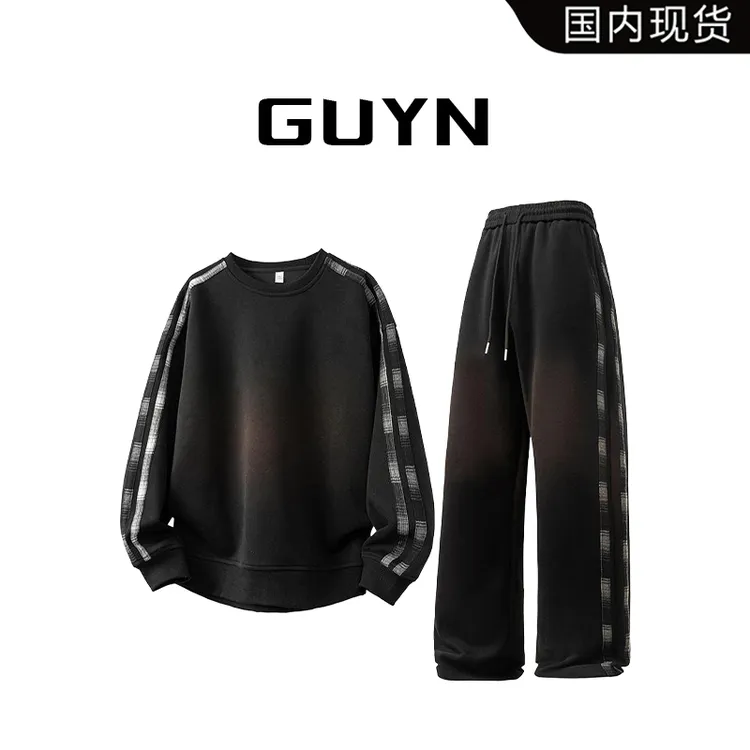 【品牌现货】GUYN时尚套装男春秋季卫衣长袖t恤一套青少年休闲长裤