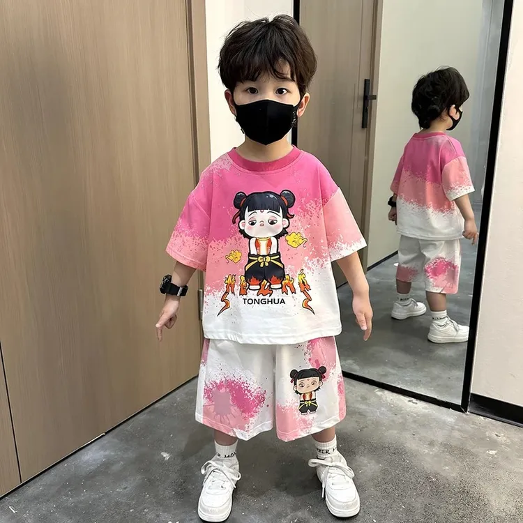 哪吒衣服夏季2025新款洋气女哪吒套装男童爆款2025新款