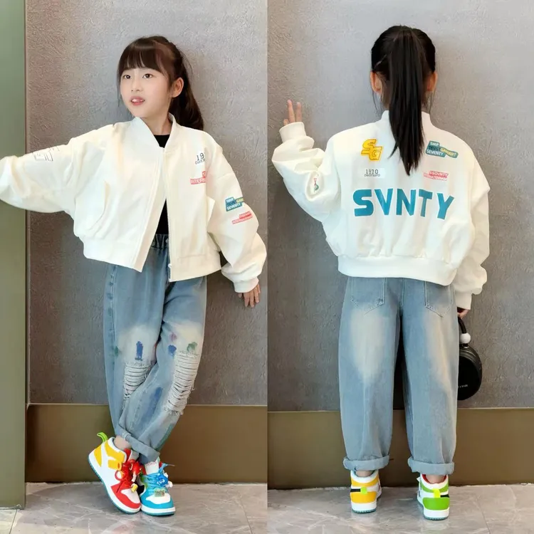 女童外套春款2025新款春儿童棒球服夹克女孩上衣宽松时髦潮牛仔裤