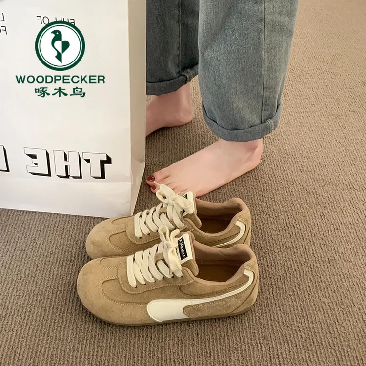 啄木鸟复古平底阿甘鞋女2025春季新款百搭美式德训鞋休闲运动板鞋