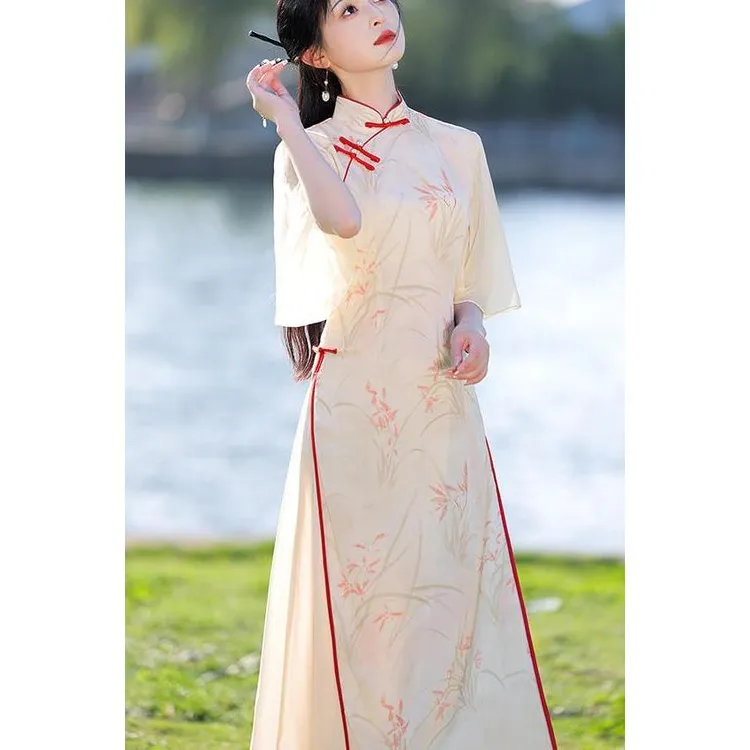 奥黛旗袍2025新款高端仙气飘逸改良年轻款少女新中式日常可穿夏季