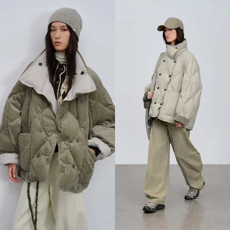 半圆纯棉女装[运动]2025冬季双面穿宽松立领梭织羽绒服D56611005