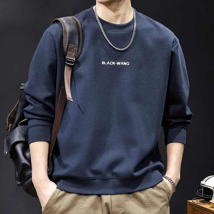 美式复古重磅圆领卫衣男秋冬新款缎纹肌理感宽松休闲加绒保暖上衣