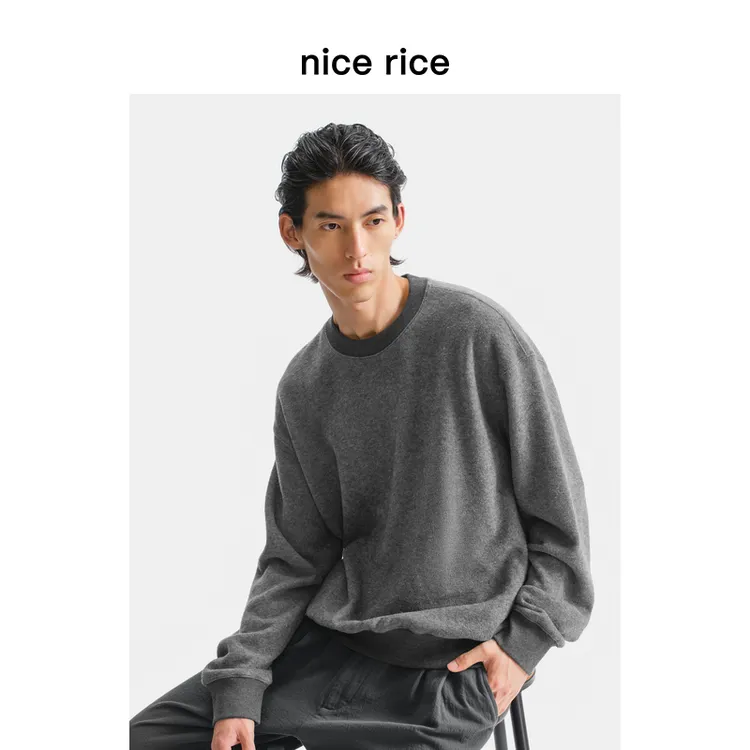 nice rice好饭 25冬季新品445G宽松圆领肌理卫衣NHD04086