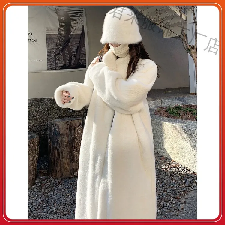 工厂店2025冬新款仿水貂毛绒环保皮草外套女长款过膝毛毛大衣