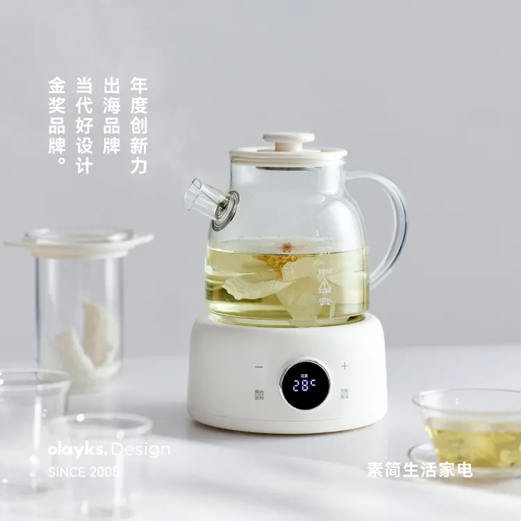 olayks立时全玻璃恒温养生壶1L多功能电热水壶小型煮茶壶花茶壶