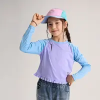 休闲童装女童百搭户外春秋针织圆领运动长袖T恤荷叶边