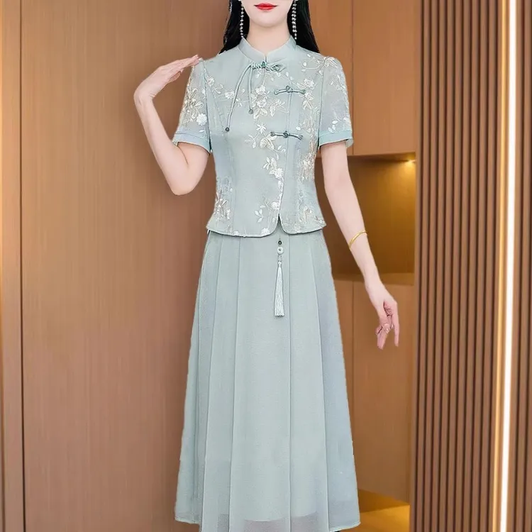 国风气质改良旗袍连衣裙子2025新款女夏妈妈高端中式汉服两件套装