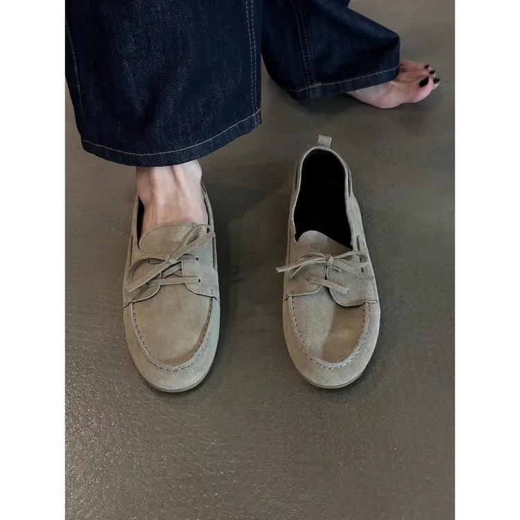 羊皮版~2025新款复古小众圆头浅口蝴蝶结一复古女士羊皮浅口单鞋