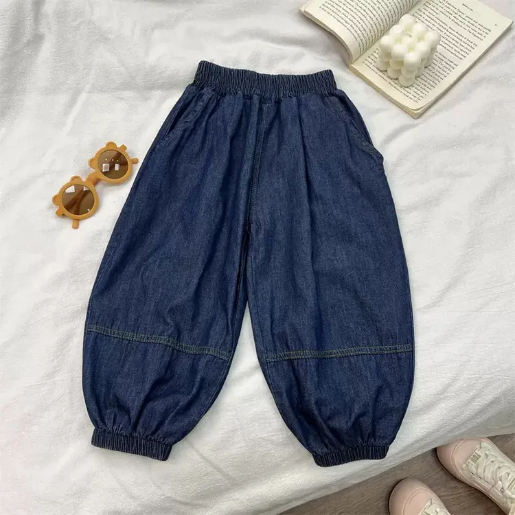 2025夏季新款韩系男女童百搭超薄天丝牛仔棉牛仔韩系长裤1-9