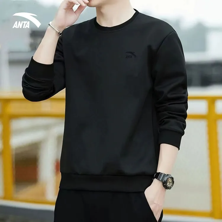 安踏卫衣男秋冬新款加绒加厚保暖圆领套头衫运动休闲长袖时尚上衣