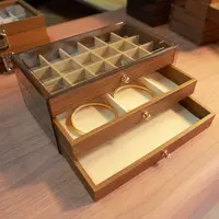 A-透灰高档胡桃木纹多层项链手链戒指耳钉耳环饰品收纳木质首饰盒