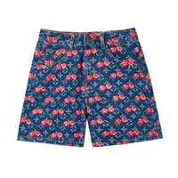 复古风牛仔樱桃印花短裤经典元素高腰时尚百搭562