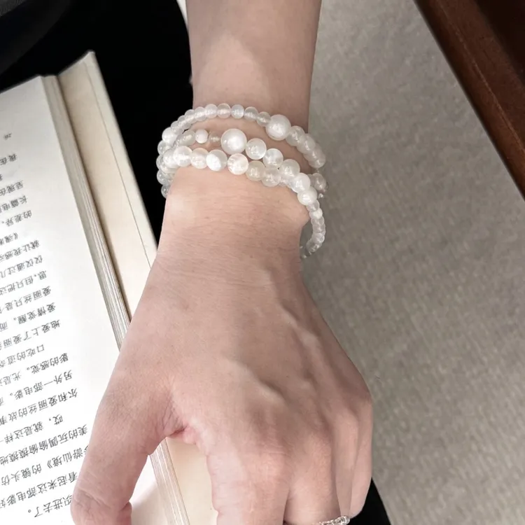 天然白月光石三圈手链时尚温柔小清新简约水晶多圈