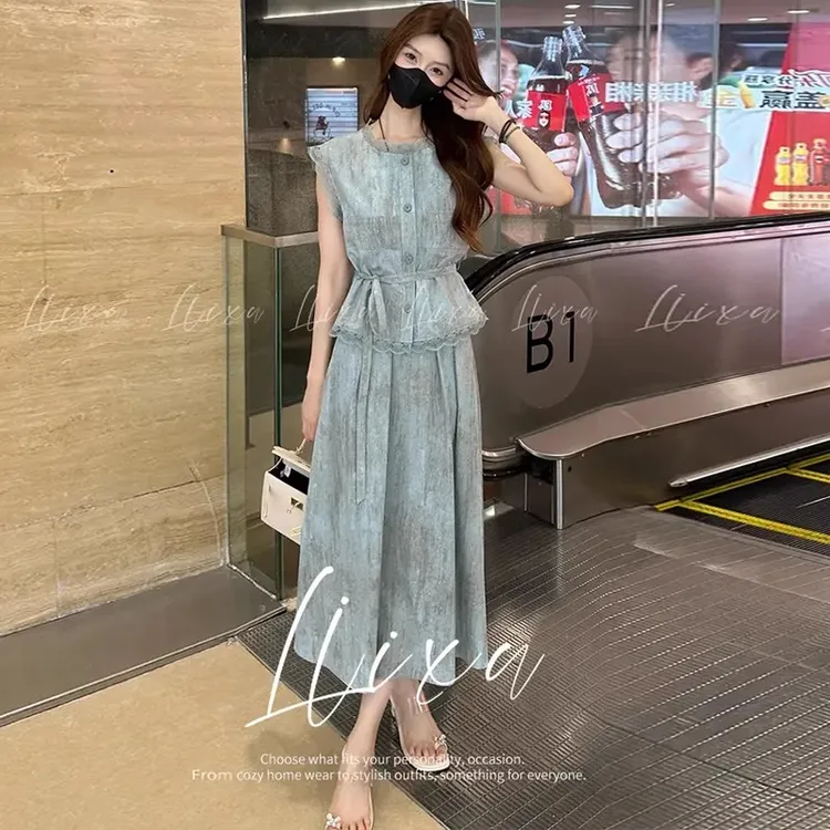 时尚套装裙女2025夏季新款收腰显瘦飞飞袖衬衫高腰半身裙两件套潮