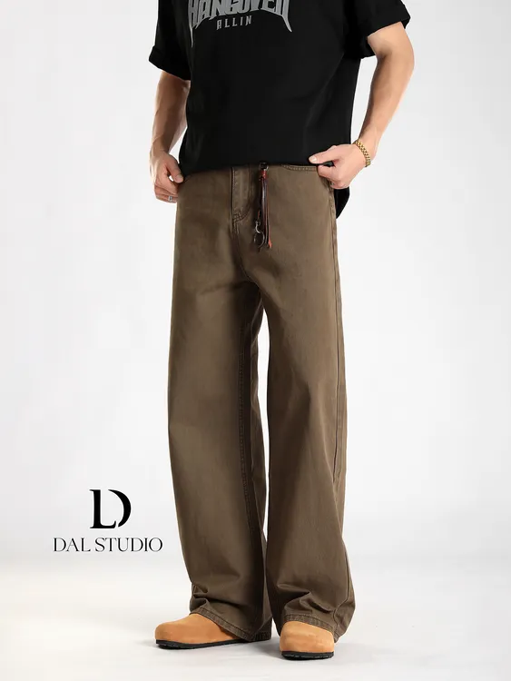 DAL 复古石磨褪色做旧牛仔裤男2025年夏季新款宽松直筒a字休闲裤