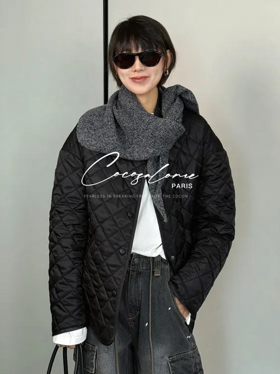 韩彬彬"魅影"填充杜邦棉菱格设计极简百搭乡村复古棉服3076-6