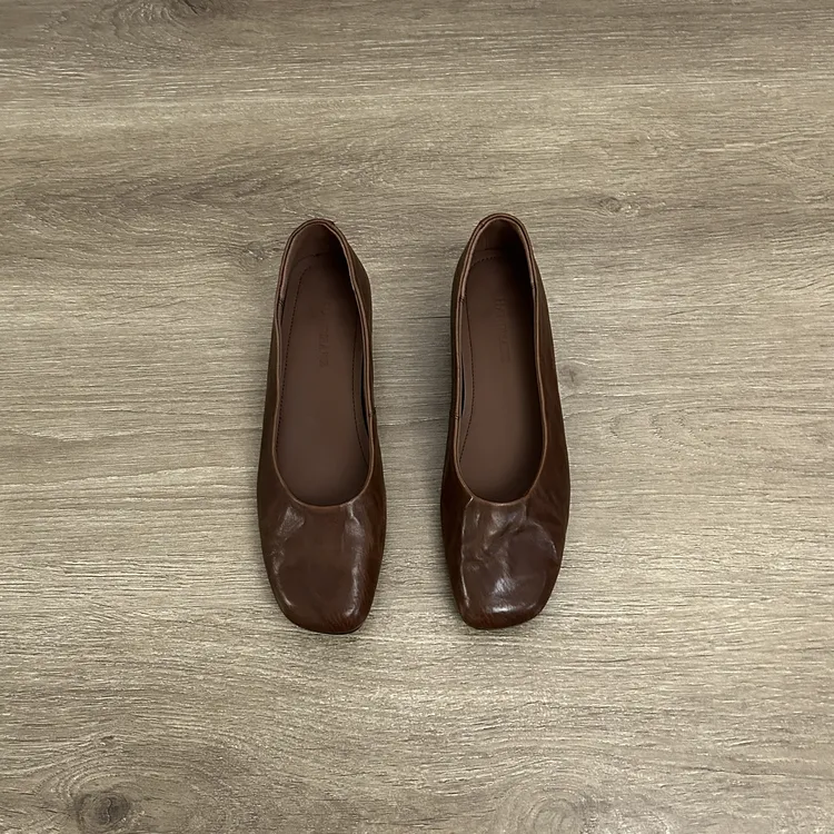 Dannyfrey极简复古风通勤女百搭头层牛皮粗跟一脚蹬文艺单鞋3.5CM