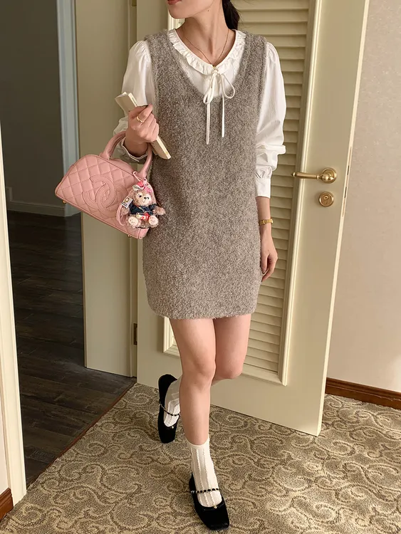 早春新款 临时约会日 温柔风圈圈纱针织连衣裙时尚设计感春季