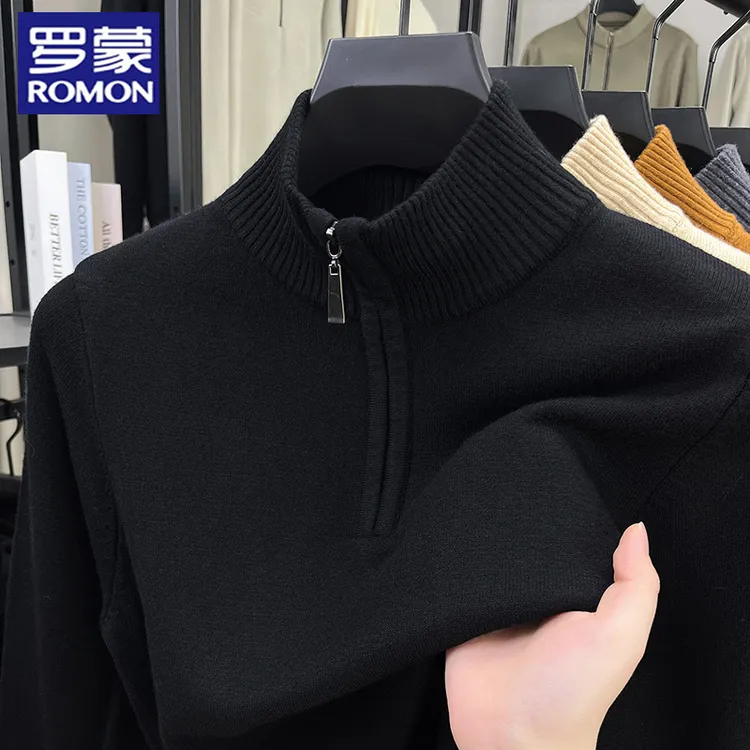罗蒙男士秋冬新款半高拉链针织衫纯色加厚毛衣时尚休闲百搭打底衫