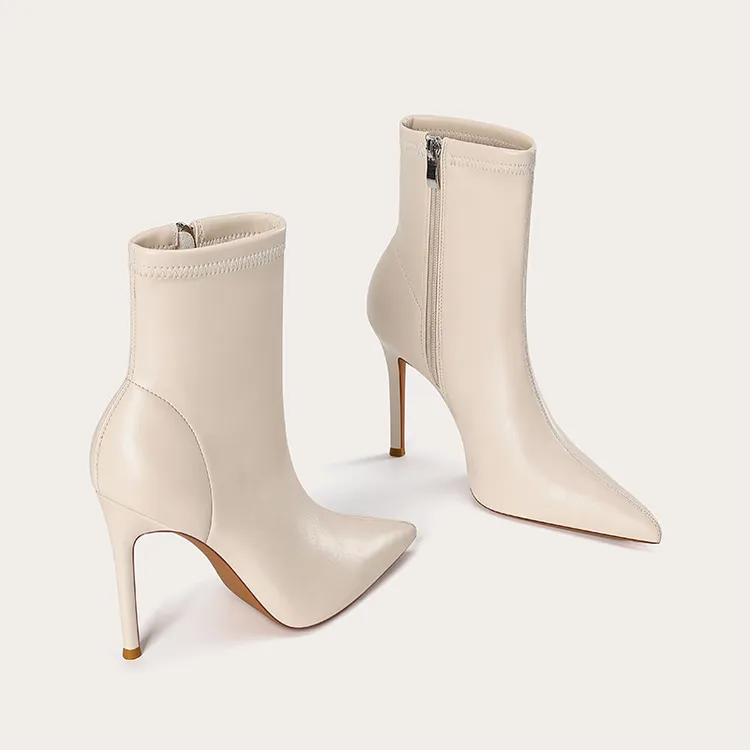 高跟短靴女2025年秋冬季新款气质尖头侧拉链纯手工百搭短筒瘦瘦靴