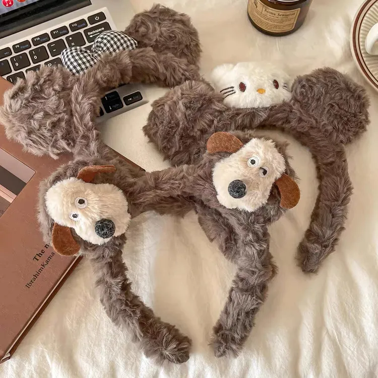 可爱掌门狗发箍2025新款卡通毛绒彩色小狗发卡甜美少女心百搭头箍