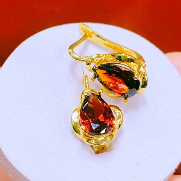 铜合金玻璃耳饰 金色民族风妈妈款耳环 ئالتۇن پاسون ھالقا