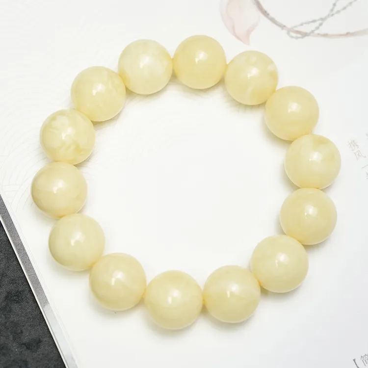 俄料黄白花蜜蜡手串16/17+mm天然原矿黄白蜜蜡手串真品纯天然100%