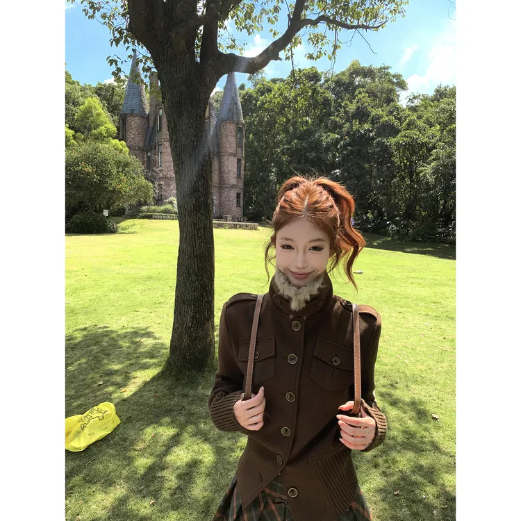 美式复古保暖毛领呢子短外套女秋季2025新款气质时尚加厚夹克上衣