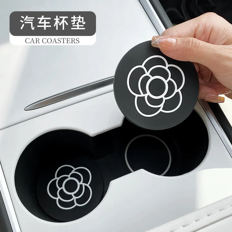 适用特斯拉焕新Model3/Y中控水杯槽垫山茶花防滑垫车内配件丫装饰