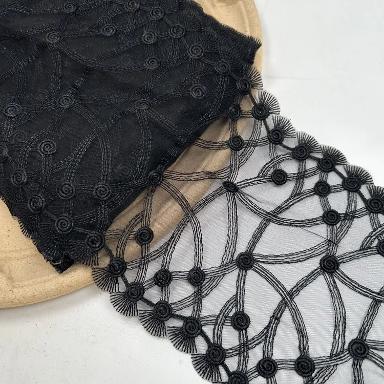 D002十三米价蕾丝花边辅料网纱刺绣黑色双重手工diy配件装饰带
