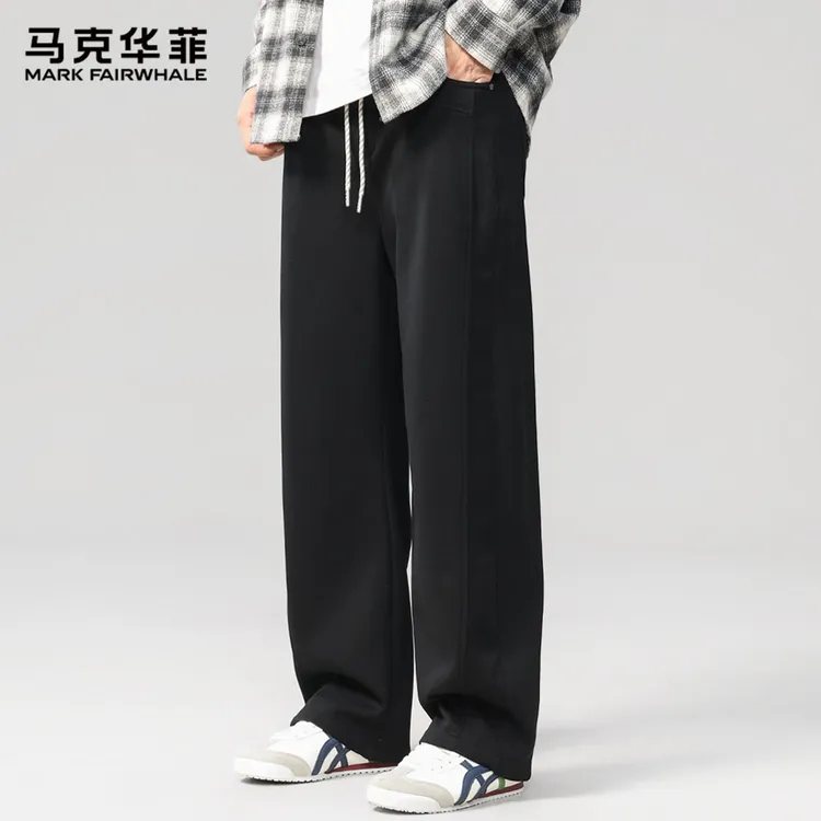 马克华菲秋季新款简约风明线装饰直筒裤纯色运动男士宽松休闲裤