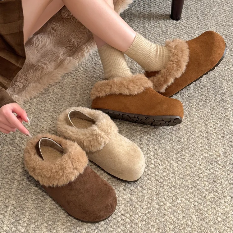 贾不假一脚蹬加绒棉鞋女2025新款冬季爆款百搭内增高勃肯鞋毛茸茸