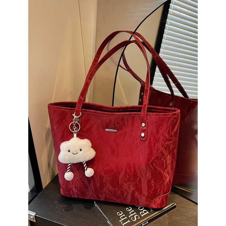 红色大包包女士2025新款大容量通勤单肩托特包结婚新娘包平时可用