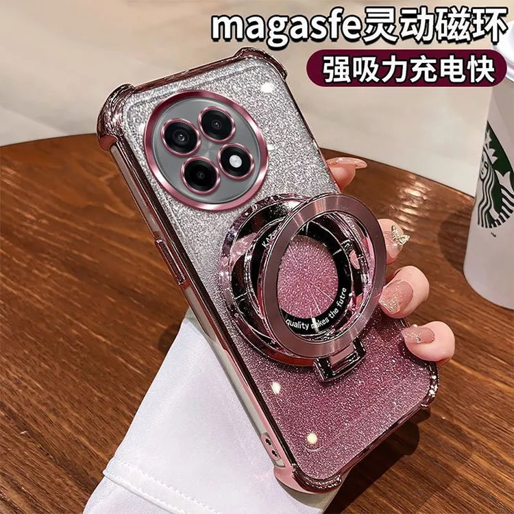 适用一加ACE5手机壳PKG110轻奢女全包镜头闪粉磁吸支架软壳潮防摔