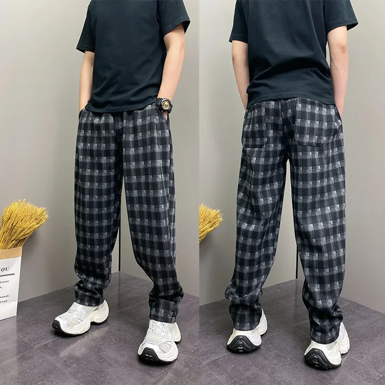 2025年秋冬季潮牌韩版痞帅个性设计感青年男士百搭宽松哈伦格子裤