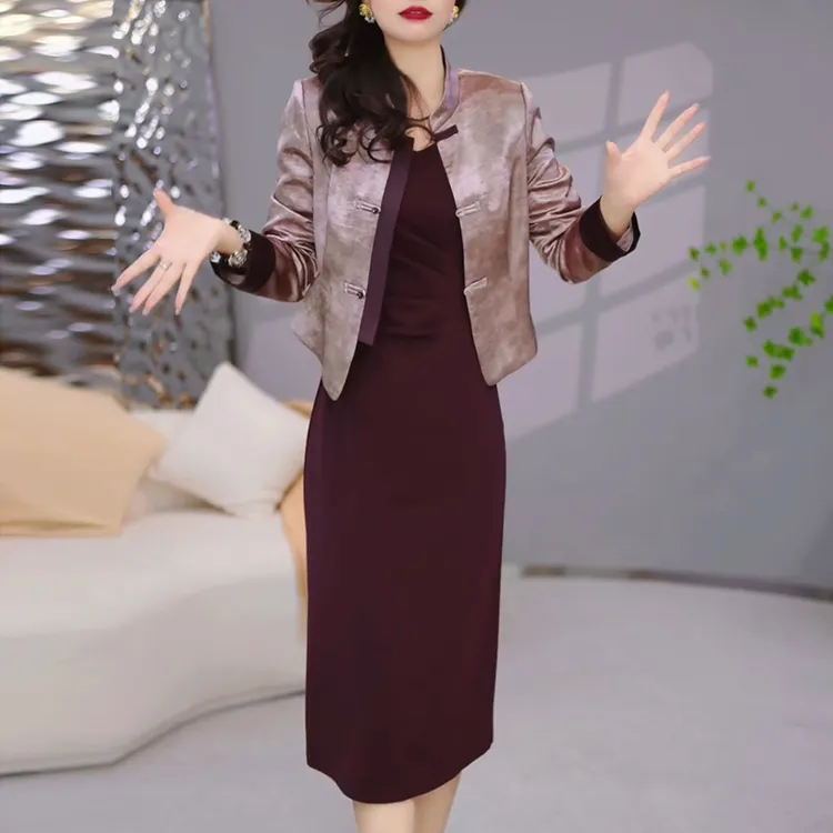 新中式国风时尚套装女2025秋季新款妈妈气质高贵优雅连衣裙两件套