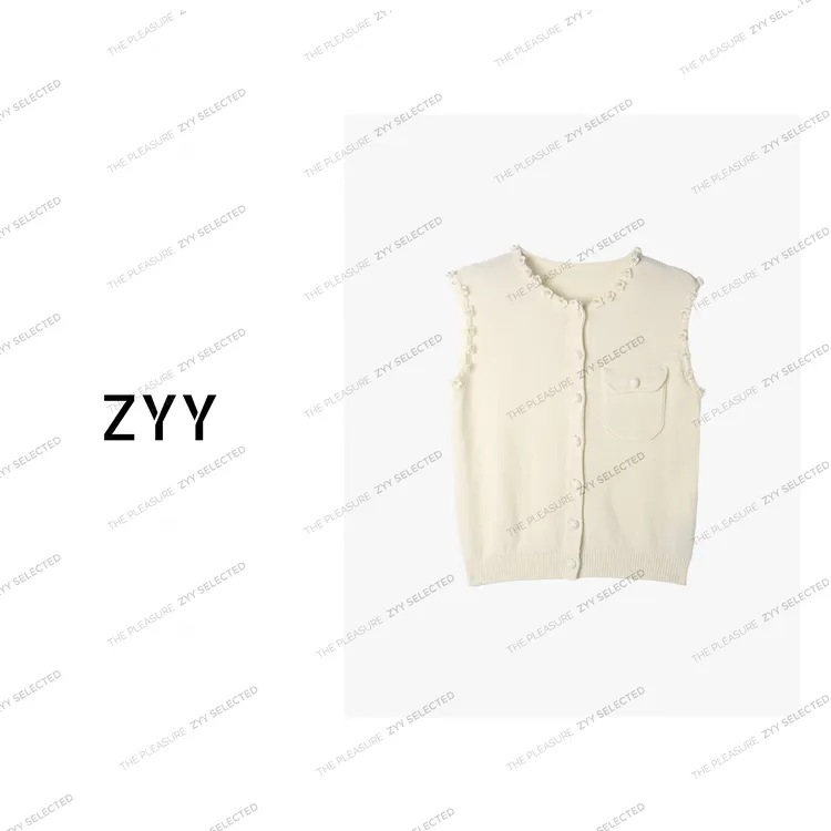 ZYY【浅月】2025/S新品法式小香风钩花领边无袖针织女X25XZZ02132